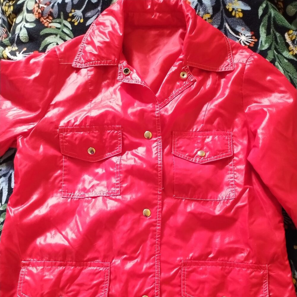 70s Red Nylon Button Jacket Vintage